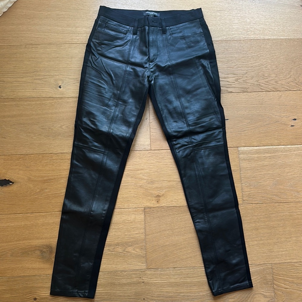 Banana Republic leather front panel, denim back panel pant